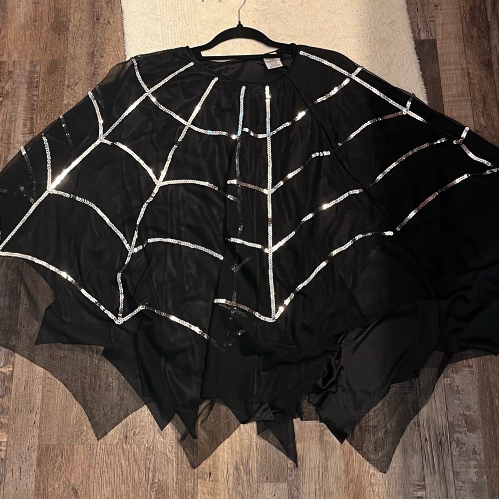Spirit Plus Black 🕷️ Web Sequin Cape Poncho Halloween costume - Picture 5 of 12